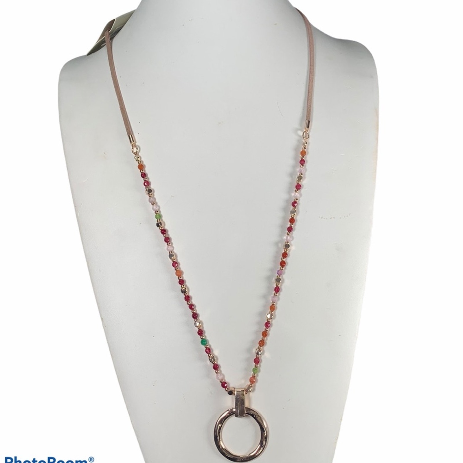 Charlie Paige Glass Metal Beads Leather Necklace